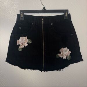 REVOLVE Carmar Black Denim Frayed Skirt with Floral Embroidery Size 27